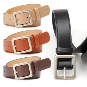 Women Fashion Faux Leather Belt With Square Alloy Buckle Retro Simple Casual Waistband For Jeans Dress Solid Color Belts