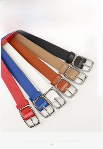 Assorted colors of minimalist slim leather belts with silver pin buckles for women