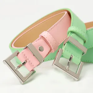 Ceinture élégante en cuir pour femme avec boucle H argentée en rose et vert menthe