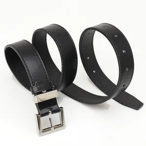 Ceinture élégante en cuir noir pour femme avec boucle carrée pour jeans et pantalons