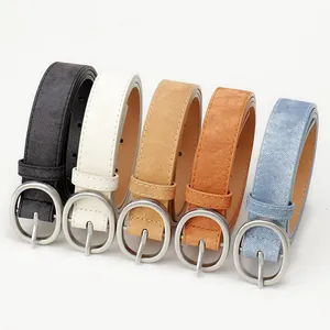 Fashion women's PU leather belts with oval metal buckles in five assorted colors