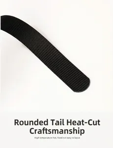Detail of the round tail hot cutting edge on the black nylon tactical belt strap
