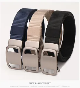 Navy, khaki and black tactical nylon belts with matte silver alloy automatic buckles