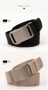 Detail view of black and beige tactical nylon belts with premium zinc alloy buckles