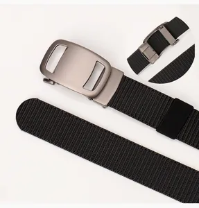 Detail of military tactical belt with metal alloy buckle and automatic sliding track
