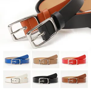 Minimalist leather belt for women with silver metal buckle in six trendy colors