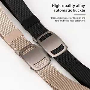 Tactical nylon belt with alloy automatic buckle in black and khaki for outdoor activities