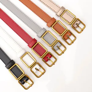 Slim women leather belts with gold square buckles in six colors for jeans and coats