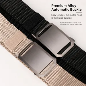 Tactical nylon belt with alloy automatic buckle in black and khaki woven colors
