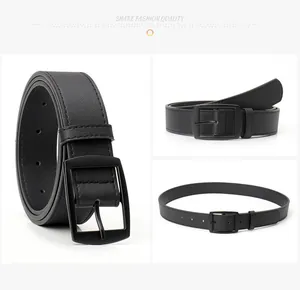 Vues detaillees d'une ceinture en simili cuir noir avec boucle carree mate sous trois angles