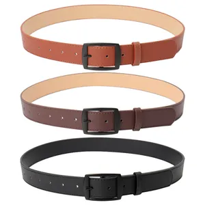 Lot de trois ceintures en simili cuir avec boucles carrées en noir, marron et camel