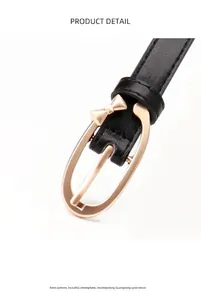 Close-up of black PU leather belt featuring a golden alloy buckle with a bow detail