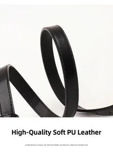 Detailed close-up of premium black PU leather belt texture and fine stitching craft
