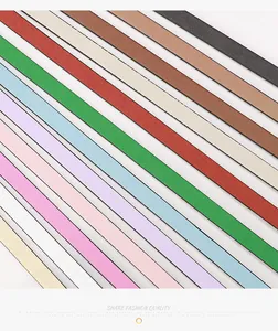 Dettaglio di cinture sottili in pelle con fibbie quadrate in vari colori vivaci e moda