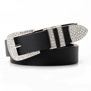 Western rivet rhinestone belt with silver buckle for women and denim jeans