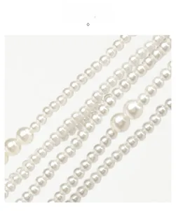 Macro detail of multi-layer white pearls with elegant retro texture and luster