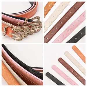 Ceinture fine en similicuir pour femme avec boucle ciselée vintage en cinq couleurs