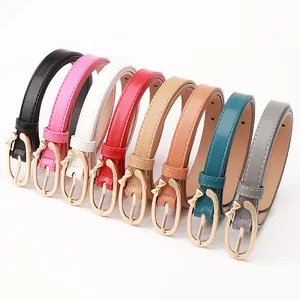 Minimalist PU leather belts for women with cute alloy bow buckles in eight colors