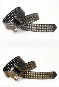 Detail von Punk-Nietengürtel mit dreireihiger Dornschließe und Vintage-Metallösen