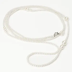 French Vintage Faux Artificial Pearl Waist Chain For Women Elegant Long Body Chain Necklace With Alloy Lobster Clasp Dress Jewelry Accessory