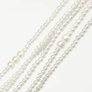 Elegant French style long pearl necklace and waist chain with layered white pearls