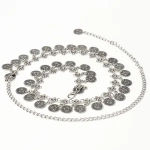 Women Bohemian Retro Metal Coin Waist Chain Belt Ethnic Vintage Gold Silver Plated Alloy Coin Tassel Belly Dance Dress Body Chain Jewelry