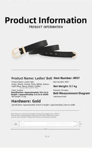 Detailed size specifications for minimalist women's PU leather belt with gold buckle