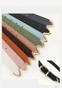 Detailed selection of minimalist leather belts for women with gold heart-shaped metal tips