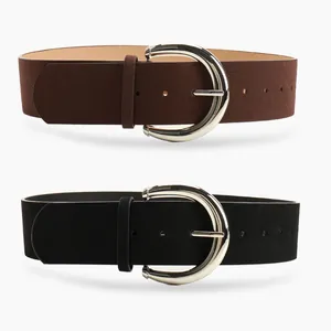 Vintage PU suede wide waist belts in black and brown with silver horseshoe buckles