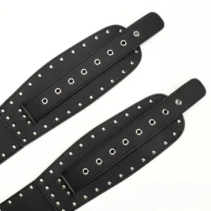 Vintage irregular black leather punk waist belts with silver rivets and metal eyelets