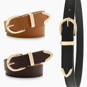 Minimalist Women Faux Leather Belt Alloy D-Ring Buckle And Metal Tip Fashion Versatile Waist Strap For Jeans Dress Suits