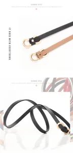 Detailansicht der schmalen PU-Ledergürtel mit goldener Rundschnalle in Schwarz und Braun