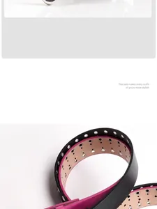 Dettaglio cintura in pelle nera con occhielli argentati e fodera rosa per jeans