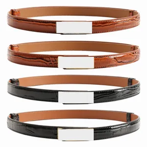 Ceinture Fine pour Femmes en Cuir Microfibre Motif Crocodile Strass Alliage Boucle Imbriquée Ceinture Réglable Mode