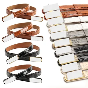 Ceintures fines en cuir gaufré crocodile pour femmes avec boucle en strass multicolore