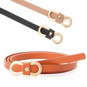 Damen PU-Ledergürtel in Schwarz, Beige und Orange mit goldener Doppelringschnalle für Kleider