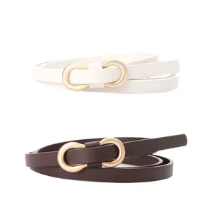 Damen PU-Ledergürtel-Set in Weiß und Braun mit goldener U-förmiger Metall-Gürtelschnalle