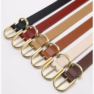 Sei cinture sottili da donna con fibbie dorate in nero, bordeaux e color kaki