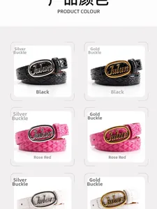 Detail view of rhombic quilted leather belts with metallic Julun letter buckles