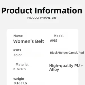 Detailed chart showing PU leather belt parameters including size and alloy buckle specs