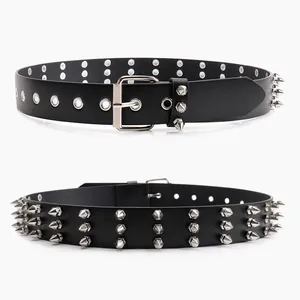 Punk Stud Riem Dames Heren Gothic Rock PU Leer Taille Riem Drie Rij Metalen Spikes Pin Gesp Jeans Riem Accessoire