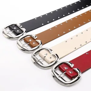 Vintage style double-row rivet belts with large C-buckle in four classic colors