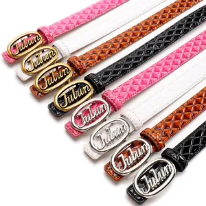 Quilted glossy leather belts for women with Julun letter buckle in multiple colors