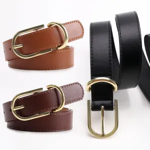 Cintura da Donna in Pelle PU Fashion Con Fibbia ad Ardiglione in Lega Oro Semplice Versatile Cintura per Jeans Casual Ufficio Accessori Donna