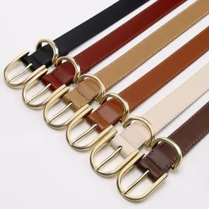 Set di sei cinture minimaliste in pelle da donna con fibbie tonde dorate in vari colori