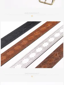 Detailed view of vintage floral embossing on stylish women's western leather belts