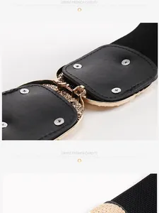 Λεπτομερής προβολή της χρυσής μεταλλικής αγκράφας και της μαύρης ελαστικής ζώνης