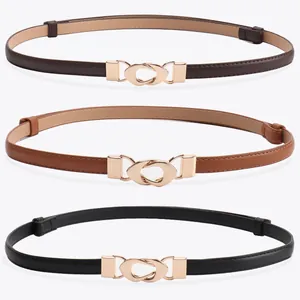 Ceinture Fine en Similicuir PU pour Femme Avec Boucle Entrelacée en Alliage Doré Réglable pour Robes Manteau Ceinture de Taille Fine Simple Bijoux de Mode