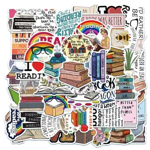 Autocollants de Livre de Lecture de Dessin Animé Imperméables en PVC Décalcomanies de Graffiti pour Ordinateur Portable Gourde Scrapbooking Cadeaux pour Amoureux des Livres