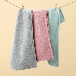 Asciugamani per capelli in pile corallo spesso rosa, grigio e verde ad alto assorbimento